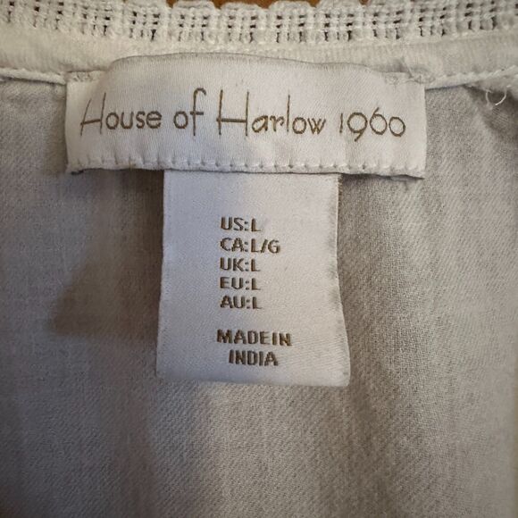 House of Harlow 1960 White V Neck Embroidered Peasant Blouse - Picture 2 of 5